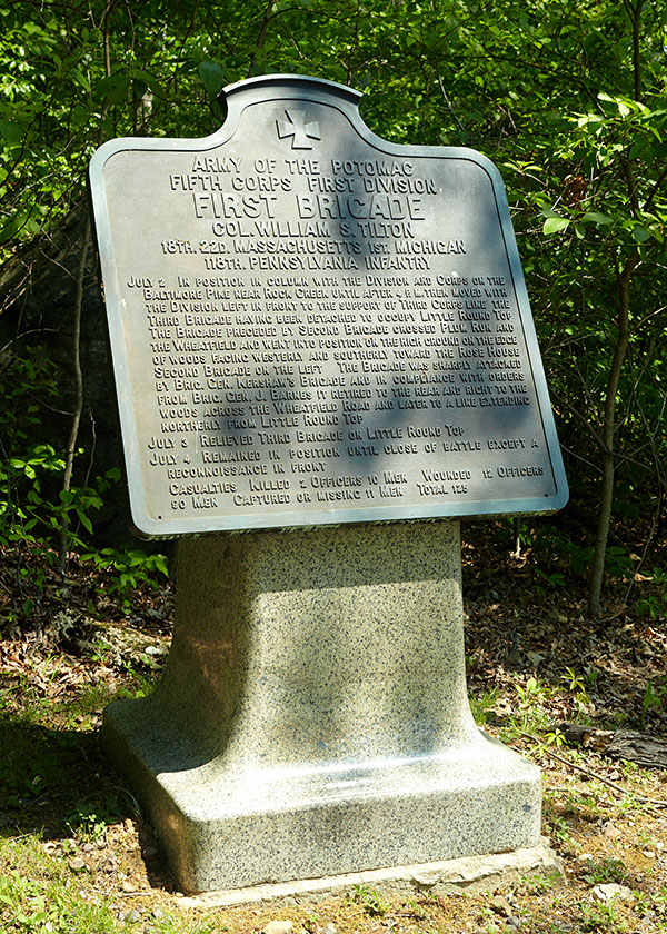 1st Brigade, 1st Division, V Corps markder across from the 1st Michigan Monument in Gettysburg, PA. Image ©2015 Look Around You Ventures, LLC.